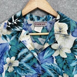 Vintage 90s Cabrais Tropical‎ Floral Hawaiian Shirt Blouse Tiki Jungle Size 12